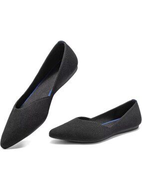 Women's Black Comfortable Classic Pointed Toe Knitted Dress Soft Flat Shoes